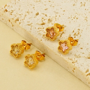 Orecchini a stella in acciaio inossidabile placcati oro 18K con cristalli rosa e trasparenti