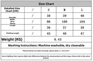 Detailed size guide table for women's knit cardigan showing measurements and washing tips