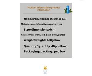 Detaillierte Spezifikationen für 6cm PS Weihnachtskugeln Set mit 40 Stück und Farben