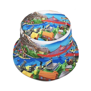 Chapeau bob d'hiver avec motif pixel art de paysages urbains et de ponts colorés