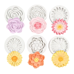 6-cavity flower silicone mold set for rose, sunflower and daisy fondant cake or DIY crafts