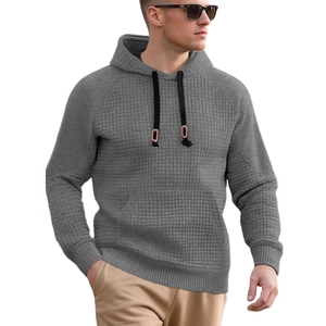 Herren-Kapuzenpullover in Dunkelgrau mit Waffelstrick-Muster und Raglanärmeln