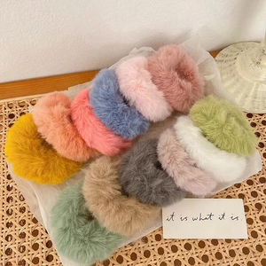 Faux Fur Scrunchies Fluffy Hair Ties Soft Plush Autumn Winter Sweet Candy Color Elastic Hair Bands Women Girls