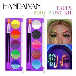 Face Body Paint Kit Water Soluble UV Fluorescent Glow In The Dark Halloween Festival Party Makeup Palette With Brushes