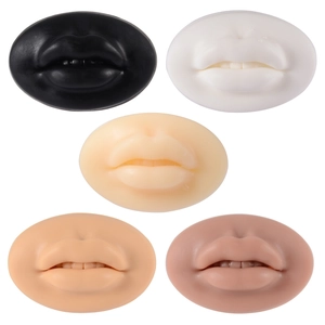 Five silicone 3D lip models in various skin tones for tattoo and piercing training