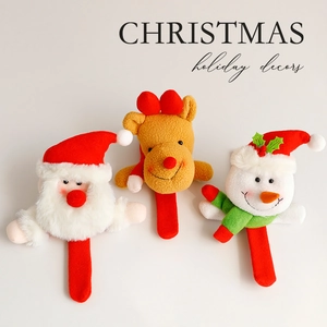 Three plush Christmas slap bracelets featuring Santa, Reindeer, and Snowman festive figures