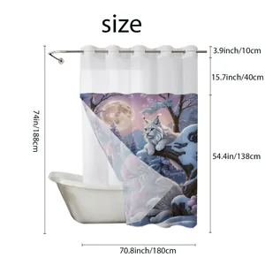 Detailed size chart of the white lynx shower curtain showing width and height dimensions