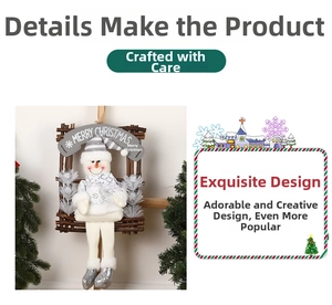 Détail d'un bonhomme de neige décoratif de Noël avec paillettes et panneau Joyeux Noël