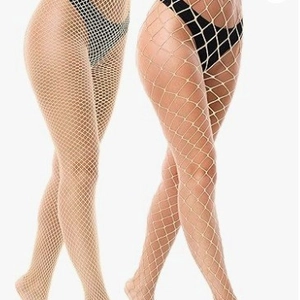 Sexy fishnet pantyhose for women showing fine and large mesh styles in nude color