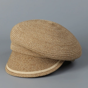 Women Natural Straw Peaked Cap Braided Summer Sun Hat Breathable Foldable Equestrian Baker Boy Style Retro Outdoor