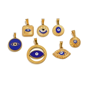 Set of golden stainless steel evil eye pendants in various shapes for DIY necklaces