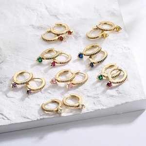 Geometric Heart Huggie Hoop Earrings 18K Gold Plated Copper Colorful Zircon Sparkling Crystal Dangle Jewelry For Women