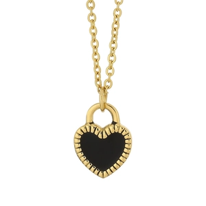 Fashionable golden heart pendant with black enamel inlay and polished stainless steel finish