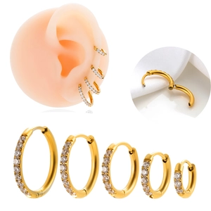 Stainless Steel Zircon Hoop Earrings Piercing Cartilage Body Jewelry Fashion For Women Men