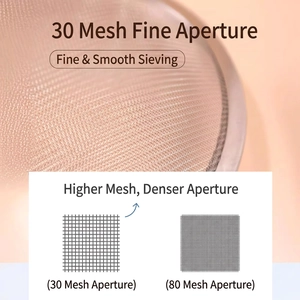 Japanese stainless steel fine mesh strainer showing 30 mesh vs 80 mesh density