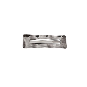 Minimalist silver rectangular metal hair clip with wavy texture design for women