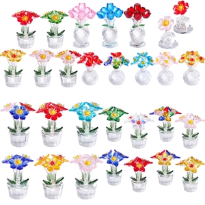 Crystal Flower Ornaments Glass Rose Figurine Handcrafted Faceted Desktop Decoration Home Office Tabletop