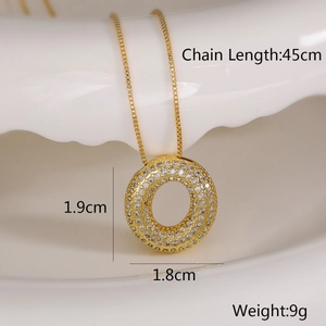 Detail shot of gold-plated letter pendant with zirconia showing 45cm chain dimensions
