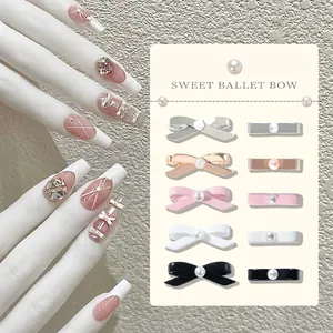 Nail Art Decorations Alloy 3D Ballet Bow Faux Artificial Pearl Charms Sweet Balletcore Manicure Accessories For Women Girls DIY