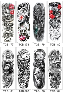 Collection of eight waterproof full arm temporary tattoos with dragon and skull designs