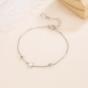 Minimalist Silver Plated Copper Star Bead Bracelet Adjustable Korean Fashion Chain Jewelry For Women Elegant Gift