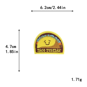 Taco Tuesday embroidered patch for clothes DIY decoration with size measurements