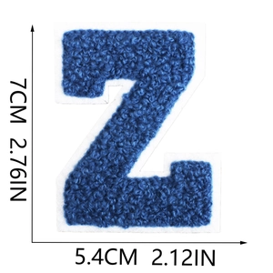 Detail view of 7cm blue chenille letter Z patch showing exact size and fabric texture