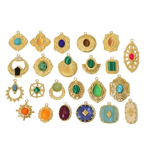 Bohemian style gold stainless steel natural stone pendants in various shapes and colors