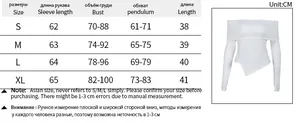 Detailed size chart for the off-shoulder long sleeve top showing bust and length measures