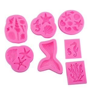 Set di 7 stampi in silicone oceano con coda di sirena, stella marina, cavalluccio marino e conchiglie