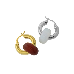 Pendientes de aro minimalistas en plata S925 con colgantes de resina en rojo y blanco