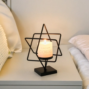 Minimalist black geometric metal candle holder with smokeless candle for home decor