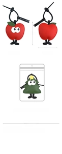 Detail view of cartoon apple mirror keychain showing front and back dimensions 9.9x8.3cm