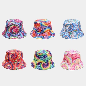 Bucket Hat Cotton Canvas Rainbow Tie-Dye Reversible Sun Protection Summer Beach Outdoor Travel Trendy For Women Men