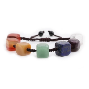 Handmade woven bracelet with multi-colored cube natural stones and adjustable braided cord