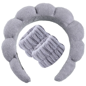 Diadema de burbujas gris y muñequeras a juego en tela suave de felpa de toalla