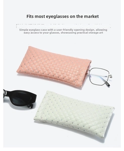 Quilted PU leather eyeglass pouches in pink and cream with stud details and squeeze closure