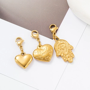 Gold stainless steel heart and Hamsa hand charms for DIY jewelry making with lobster clasps