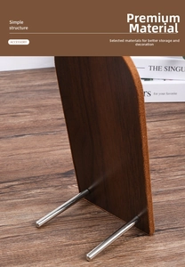 Detail view of walnut wood jewelry display stand with sturdy silver metal supports