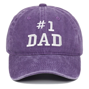 Washed purple cotton baseball cap with white #1 DAD embroidery for Father's Day