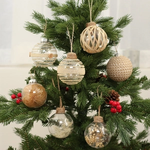 6cm natural jute rope Christmas balls set of 6 hanging ornaments on tree branch