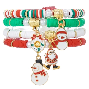 Détail du lot de bracelets de Noël avec breloques émaillées Père Noël et Bonhomme de neige