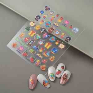 Embroidery style 3D pixel nail art stickers featuring fruit and animal icons FEB-829