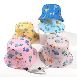 Breathable cartoon dinosaur kids sun hats with adjustable chin strap in various colors