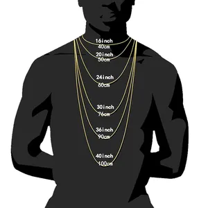 Size chart showing 14mm Cuban chain necklace lengths from 16 to 40 inches in detail