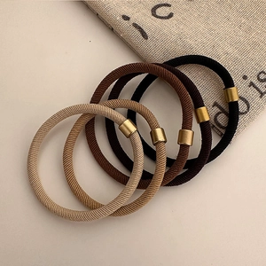 Set of 4 high-elasticity hair ties in earthy tones with elegant gold metal buckles