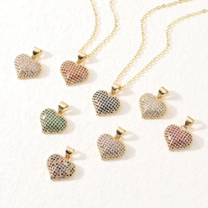 Heart Pendant Necklace Copper Gold Plated With Micro Pave Zircon Sweet Luxury Fashion Jewelry For Women