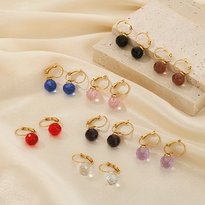 Fashion Faceted Glass Crystal Ball Leverback Earrings For Women Stainless Steel Electroplated Geometric Dangle Jewelry
