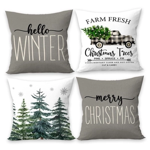 Set di 4 federe natalizie con alberi grigi e auto di pan di zenzero per decorazione casa
