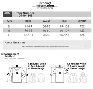 Size chart for mesh long dress with bust, waist, and hip measurements in centimeters